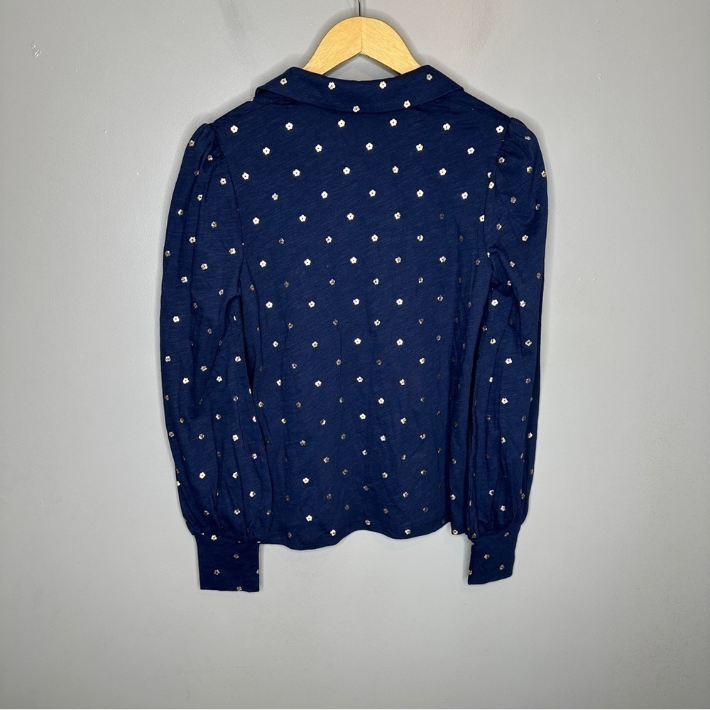 NWT Boden Notch Neck Smocked Frill Top in navy, foil dot - Picture 11 of 11